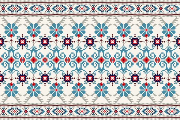 Beautiful floral cross stitch pattern n.geometric ethnic oriental pattern traditional background.Aztec style abstract vector illustration.design for texture, fabric, clothing, wrapping, decoration, carpet.