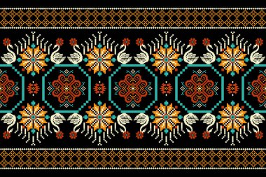 Beautiful floral cross stitch pattern.geometric ethnic oriental pattern traditional background.Aztec style abstract vector illustration.design for texture,fabric,clothing,wrapping,decoration,carpet.
