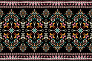 Beautiful floral cross stitch pattern.geometric ethnic oriental pattern traditional background.Aztec style abstract vector illustration.design for texture,fabric,clothing,wrapping,decoration,carpet.