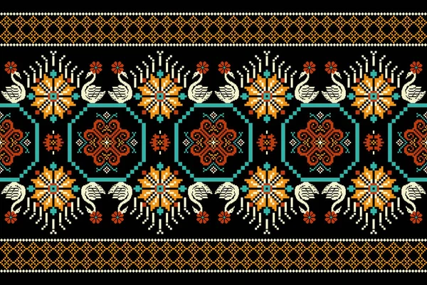 Beautiful Floral Cross Stitch Pattern Geometric Ethnic Oriental Pattern Traditional — 图库矢量图片