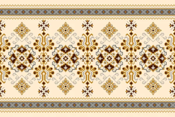 Beautiful Floral Cross Stitch Embroidery Geometric Ethnic Oriental Pattern Traditional — Vettoriale Stock