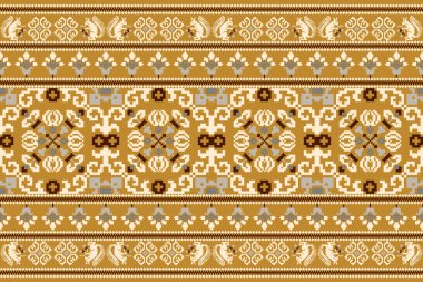 Beautiful floral cross stitch embroidery.geometric ethnic oriental pattern traditional.Aztec style abstract vector illustration.design for texture,fabric,clothing,wrapping,decoration,carpet.boho style