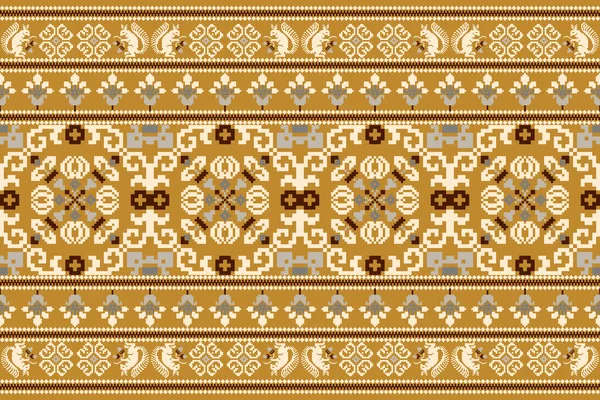 Beautiful Floral Cross Stitch Embroidery Geometric Ethnic Oriental Pattern Traditional — Vector de stock