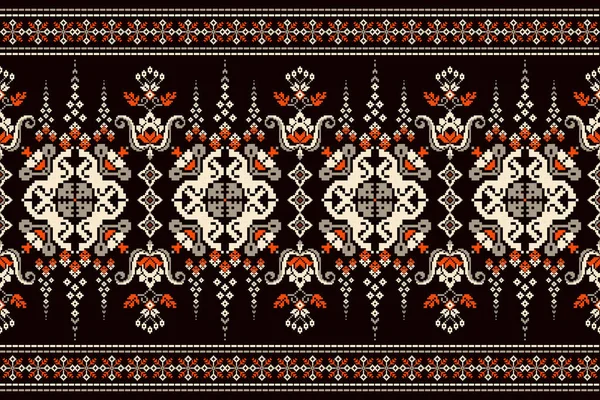 Beautiful Floral Cross Stitch Embroidery Geometric Ethnic Oriental Pattern Traditional — 图库矢量图片