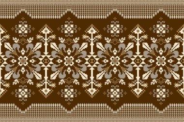 Beautiful floral cross stitch embroidery.geometric ethnic oriental pattern traditional.Aztec style abstract vector illustration.design for texture,fabric,clothing,wrapping,decoration,carpet.boho style