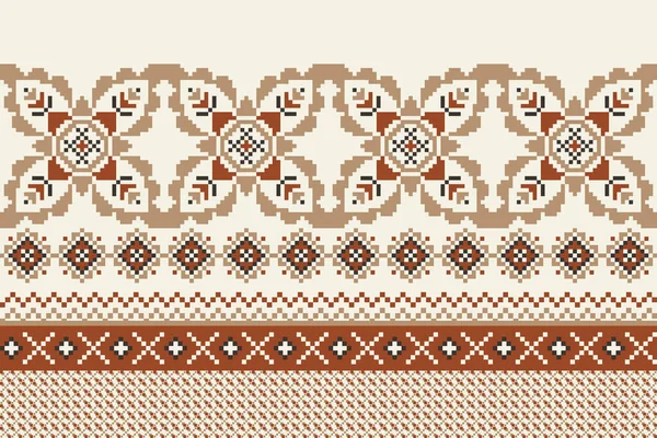 Beautiful Floral Cross Stitch Embroidery Geometric Ethnic Oriental Pattern Traditional — 스톡 벡터