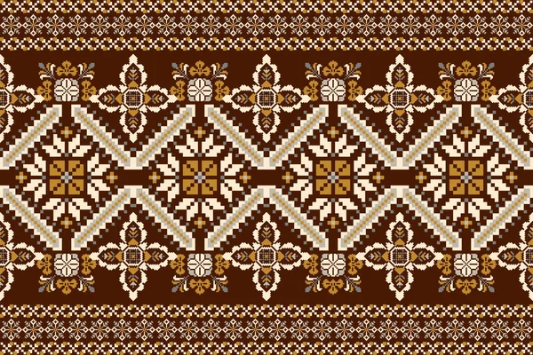 Beautiful Floral Cross Stitch Embroidery Geometric Ethnic Oriental Pattern Traditional — Stockový vektor