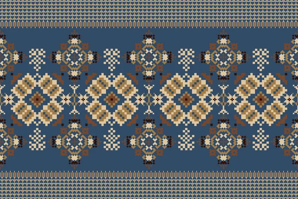 Beautiful Floral Cross Stitch Embroidery Geometric Ethnic Oriental Pattern Traditional — Stock vektor
