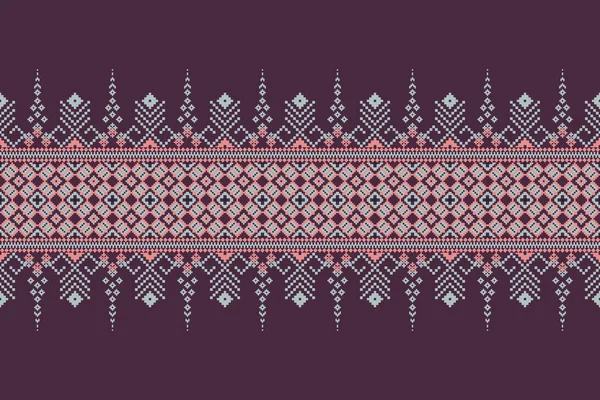 Beautiful Floral Cross Stitch Embroidery Geometric Ethnic Oriental Pattern Traditional — Wektor stockowy