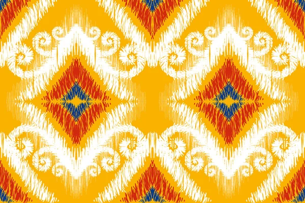 Beautiful African Ikat Paisley Seamless Pattern Yellow Background Geometric Ethnic — Vetor de Stock