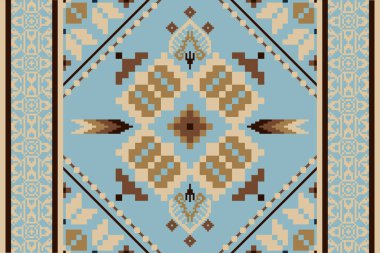 Beautiful floral cross stitch embroidery.geometric ethnic oriental pattern traditional.Aztec style abstract vector illustration.design for texture,fabric,clothing,wrapping,decoration,carpet.boho style