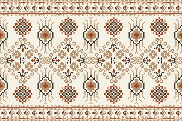 Beautiful Floral Cross Stitch Embroidery Geometric Ethnic Oriental Pattern Traditional — Stok Vektör