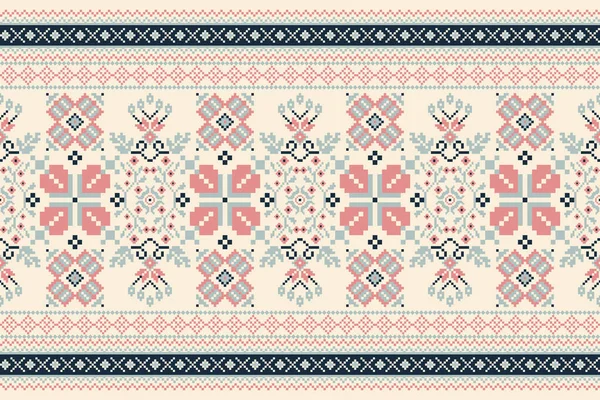 Beautiful Floral Cross Stitch Embroidery Geometric Ethnic Oriental Pattern Traditional — ストックベクタ