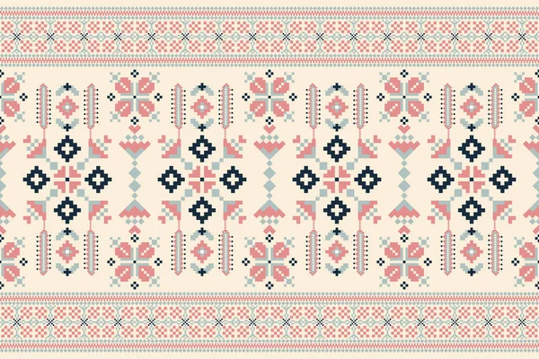 Beautiful Floral Cross Stitch Embroidery Geometric Ethnic Oriental Pattern Traditional — Vetor de Stock