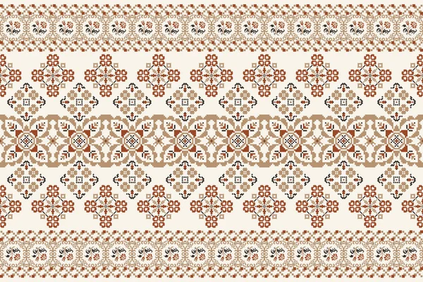 Floral Cross Stitch Seamless Pattern White Background Geometric Ethnic Oriental — Stockvektor