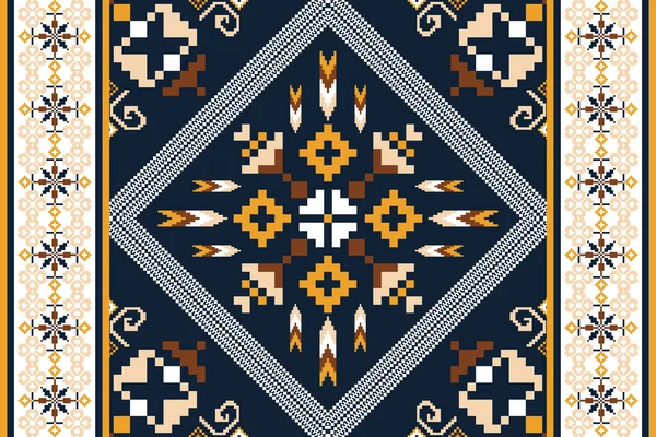 Beautiful Floral Cross Stitch Embroidery Geometric Ethnic Oriental Pattern Traditional — Stockvektor
