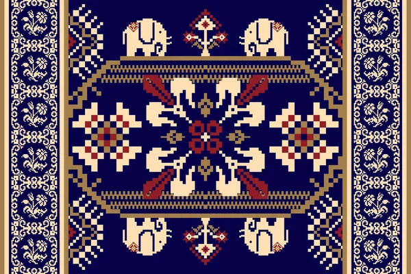 Beautiful Floral Cross Stitch Embroidery Geometric Ethnic Oriental Pattern Traditional — Stok Vektör