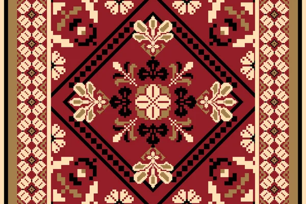 Floral Cross Stitch Embroidery Geometric Ethnic Oriental Seamless Pattern Traditional — Stok Vektör