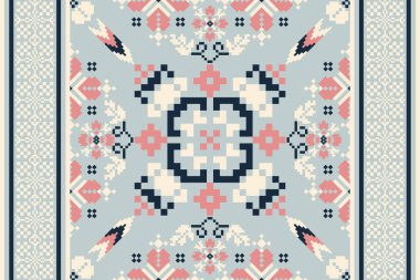 Floral cross stitch embroidery.geometric ethnic oriental seamless pattern traditional background.Aztec style abstract vector illustration.design for texture,fabric,clothing,wrapping,decoration,print.