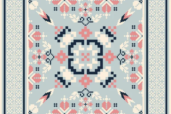 Floral Cross Stitch Embroidery Geometric Ethnic Oriental Seamless Pattern Traditional —  Vetores de Stock