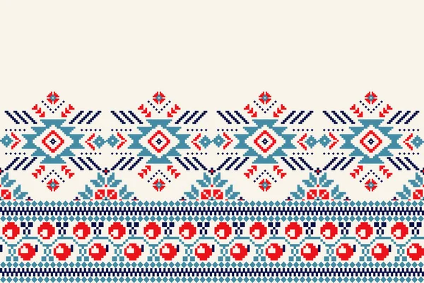 Floral Cross Stitch Embroidery Geometric Ethnic Oriental Seamless Pattern Traditional — Vector de stock