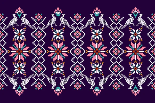 African Cross Stitch Embroidery Purple Background Geometric Ethnic Oriental Seamless — Stock vektor