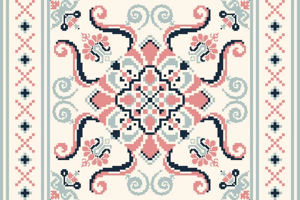 Floral Cross Stitch Embroidery White Background Geometric Ethnic Oriental Pattern — Stockový vektor