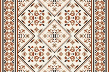 Floral cross stitch embroidery on cream background.geometric ethnic oriental seamless pattern traditional.Aztec style abstract vector illustration.design for texture,fabric,clothing,wrapping,carpet.