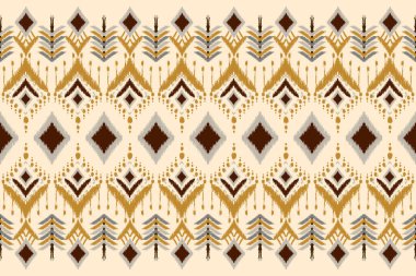 African Ikat paisley embroidery on cream background.geometric ethnic seamless pattern traditional.Aztec style abstract vector illustration.design for texture,fabric,clothing,wrapping,decoration,carpet