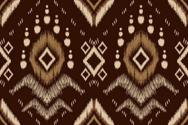 African Ikat paisley embroidery on brown background.geometric ethnic oriental seamless pattern traditional.Aztec style abstract vector illustration.design for texture,fabric,clothing,wrapping,carpet.
