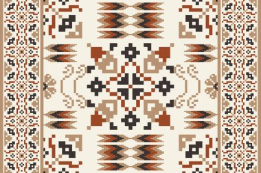Floral cross stitch embroidery on cream background.geometric ethnic oriental seamless pattern traditional.Aztec style abstract vector illustration.design for texture,fabric,clothing,wrapping,carpet.