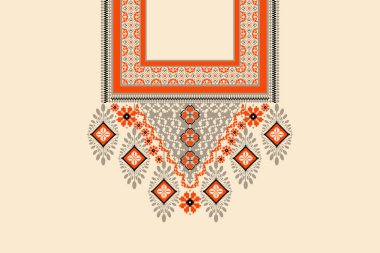 Floral cross stitch neckline embroidery.boho neckline.geometric ethnic oriental pattern traditional.Aztec style abstract vector illustration.design for texture,fabric,fashion women wearing,print.