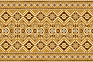 Floral cross stitch embroidery on yellow background.geometric ethnic oriental seamless pattern traditional.cross stitch textile graphics.design for texture,fabric,clothing,wrapping,decoration,scarf.