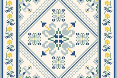 Floral cross stitch embroidery on white background.geometric ethnic oriental seamless pattern traditional.cross stitch textile graphics.vector illustration.design for texture,fabric,clothing,wrapping.
