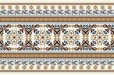Floral cross stitch embroidery on white background.geometric ethnic oriental seamless pattern traditional.cross stitch textile graphics.design for texture,fabric,clothing,wrapping ,decoration,carpet