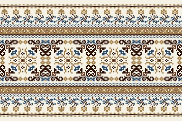 Floral Cross Stitch Embroidery White Background Geometric Ethnic Oriental Seamless — стоковый вектор