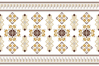 Floral cross stitch embroidery on white background.geometric ethnic oriental seamless pattern traditional.Aztec style abstract vector illustration.design for texture,fabric,clothing,wrapping,carpet.