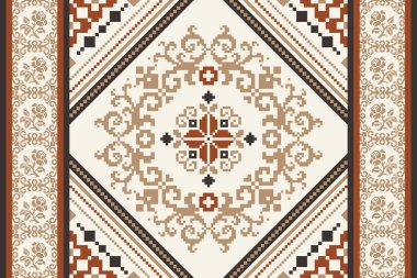 Floral cross stitch embroidery on white background.geometric ethnic oriental seamless pattern traditional.Aztec style abstract vector illustration.design for texture,fabric,clothing,wrapping,carpet.