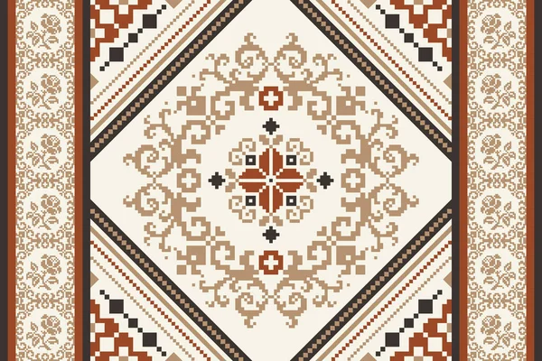 Floral Cross Stitch Embroidery White Background Geometric Ethnic Oriental Seamless — ストックベクタ