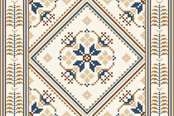 Floral Cross Stitch Embroidery White Background Geometric Ethnic Oriental Seamless — Stockvektor