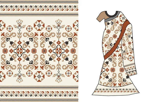 Floral Cross Stitch Embroidery White Background Geometric Ethnic Oriental Seamless — 图库矢量图片
