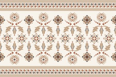 Floral cross stitch embroidery on white background.geometric ethnic oriental seamless pattern traditional.Aztec style abstract vector illustration.design for texture,fabric,clothing,wrapping,carpet.