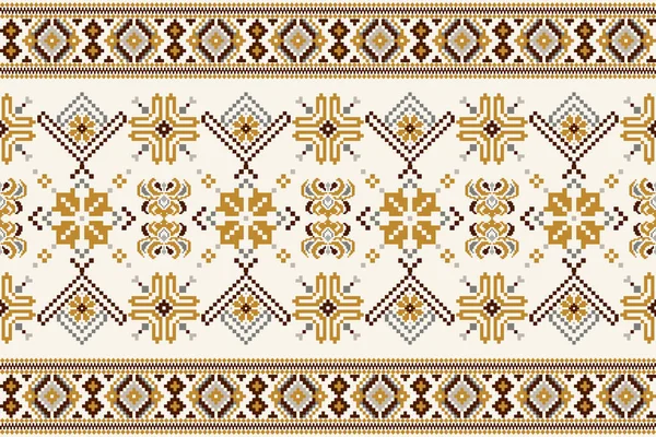 Floral Cross Stitch Embroidery White Background Geometric Ethnic Oriental Seamless — ストックベクタ