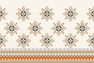 Floral cross stitch embroidery on white background.geometric ethnic oriental seamless pattern traditional.Aztec style abstract vector illustration.design for texture,fabric,clothing,wrapping,carpet.