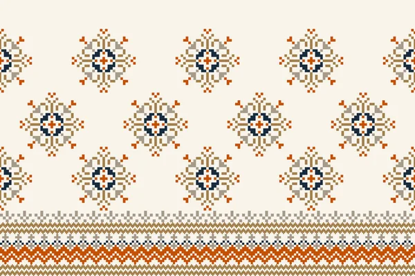 Floral Cross Stitch Embroidery White Background Geometric Ethnic Oriental Seamless — 스톡 벡터