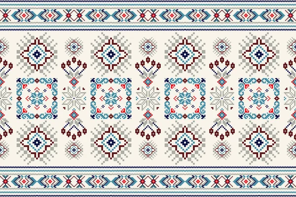 Floral Cross Stitch Embroidery White Background Geometric Ethnic Oriental Seamless — Stockový vektor