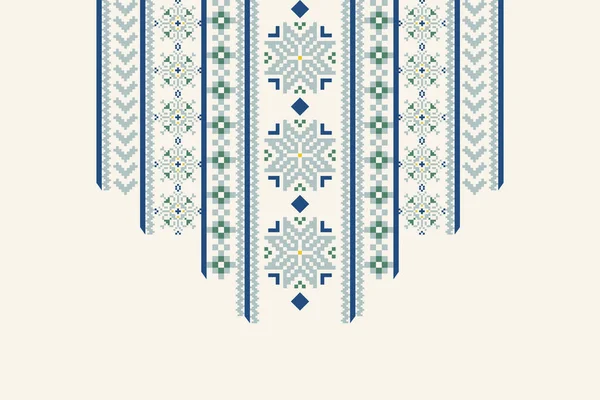 白い背景に美しい花のクロスステッチネックライン刺繍 幾何学的な民族東洋のパターンの伝統 アステカスタイル抽象的なベクトルのイラスト テクスチャ ファブリック ファッション女性のためのデザイン — ストックベクタ