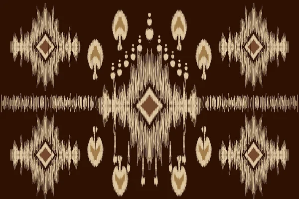 African Ikat Paisley Embroidery Brown Background Geometric Ethnic Oriental Seamless — ストックベクタ