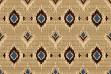 Kahverengi arka plan üzerine Tayland Ikat desenli nakış. Geometrik etnik doğuya özgü dikişsiz desen geleneği. Doku, kumaş, giysi, ambalaj, halı tasarımı..