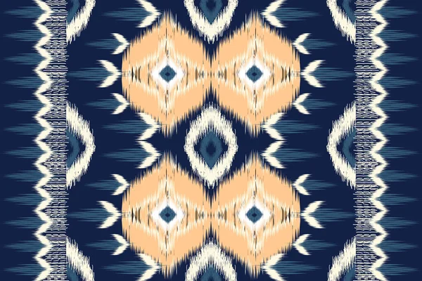 African Ikat Paisley Embroidery Blue Background Geometric Ethnic Oriental Seamless — Vetor de Stock